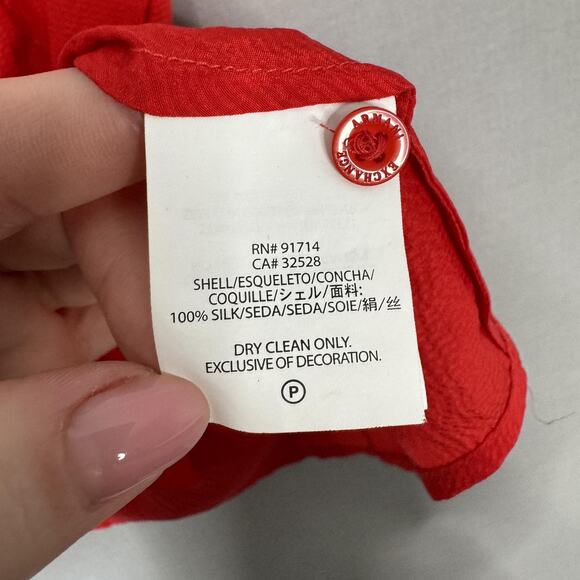 Armani Exchange Blouse Womens Medium Red 100% Silk Ruffle Button Top Y2K Fairy - Picture 12 of 12